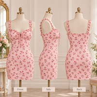 Robe mini moulante légère pour femme à imprimé floral, avec buste froncé et bretelles à nouer sur le devant, marque privée