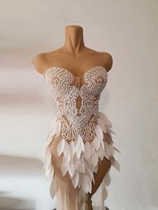 Elegante Vestido de Sirena sin Tirantes con Perlas para Fiesta de Cumpleaños, Boda, Graduación, Vestido de Noche Blanco para Mujer, Vestido Largo de Gala con Abertura Alta - Product Image 6