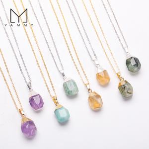 Bohemia phong cách pha lê Vòng cổ, đá quý tự nhiên thạch anh tím Citrine Rose Quartz Mặt Nugget Mặt dây chuyền dây chuyền Quà Tặng - Product Image 1