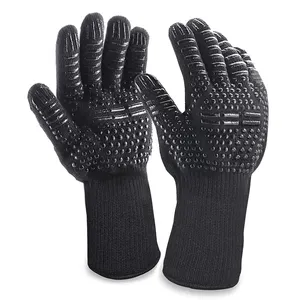 2023 hot sale 1472F Heat Resistant Non-slip Cotton BBQ Grill Gloves with Silicone Coating