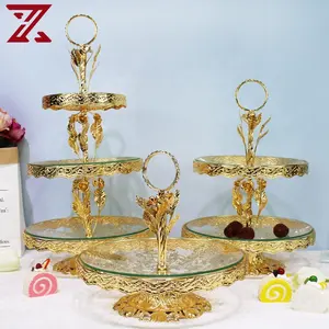 New fashion luxury multi-layer fruit plate living room hotel pastry metal carved stand glass fruit plate