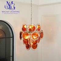 Lustre en verre artistique médiéval français, globe en verre rouge-orange, suspension de luxe léger pour villa, salon, salle à manger, bar, boutique, décoration intérieure