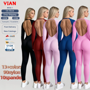 YIAN <span class=keywords><strong>Mono</strong></span> de una pieza sin espalda de manga larga para mujer, de cintura alta, elástico, levanta glúteos, para yoga, entrenamiento, gimnasio y deportes - Product Image 3