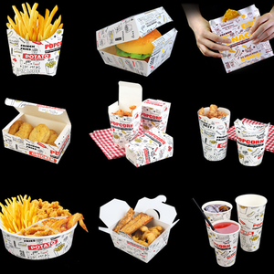 Juego <span class=keywords><strong>de</strong></span> Envases Desechables Personalizados para <span class=keywords><strong>Restaurantes</strong></span> <span class=keywords><strong>de</strong></span> <span class=keywords><strong>Comida</strong></span> Rápida, Cajas y Bolsas <span class=keywords><strong>de</strong></span> Papel para Hamburguesas, Papas Fritas y Pollo Frito - Product Image 2