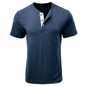 Wholesale Custom Logo Men Slim Fit Short-Sleeve <b>Henley</b> <b>Shirt</b> with Buttons for Men - Product Image 6