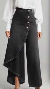 Nuovi <span class=keywords><strong>Pantaloni</strong></span> Slim Fit <span class=keywords><strong>a</strong></span> Gamba Larga in Denim Stampato con Bottoni, Stile Casual in Tinta Unita - Product Image 3