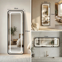 Miroir de maquillage LED pleine longueur avec interrupteur tactile, éclairage à 3 couleurs réglables, cadre en alliage d'aluminium, miroir mural ou sur pied