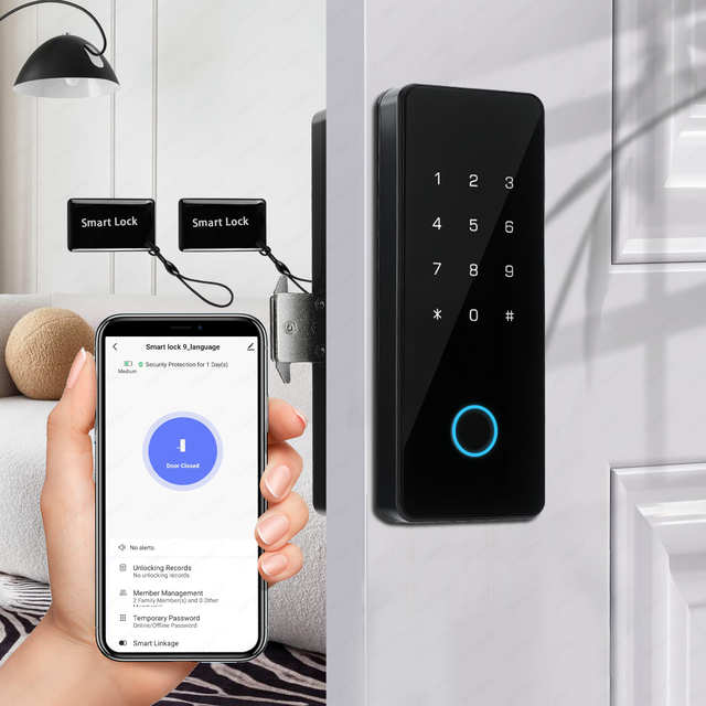Easy Install Tuya App-Controlled Fingerprint Password Smart Door Lock with Memory Card for Glass Door