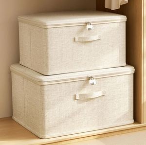 Foldable Lidded Cotton Linen Storage <b>Boxes</b> with PP Plastic Board Home Storage Cubes Closet Clothes Organizer - Product Image 1