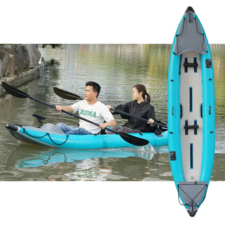 Personnalisé Tandem Gonflable Pêche Kayak Pêcheur Blow Up Kayak Famille Gonflable Touring Kayak Drop Stitch Sol et PVC tube