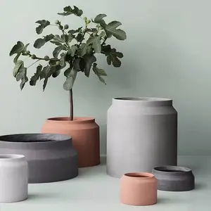 Customized Cylinder Garden Home Decoration Matte Large Glazed Terracotta Concrete Flower Pot For Outdoor
