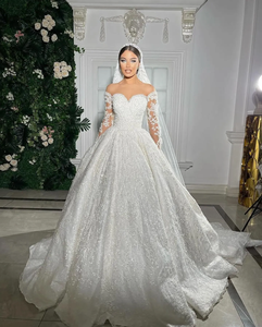 Splendido pizzo pieno A e abiti da sposa 2025 collo trasparente A maniche lunghe strascico abiti da sposa abito da sposa - Product Image 2
