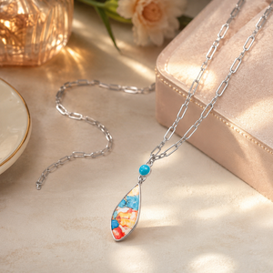 Collana con ciondolo a dettagli colorati, regalo di gioielleria retrò da donna - Product Image 3