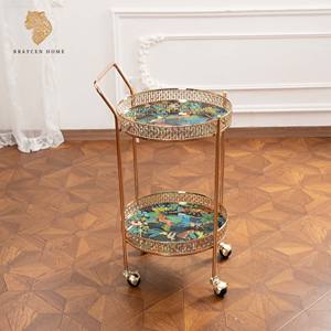 Europese Luxe Eetkar Sofa Bijzettafel Rond 2-Tier Planken Voor <span class=keywords><strong>Trolley</strong></span> Home Bar Kar Woonkamer Restaurant Huis - Product Image 5