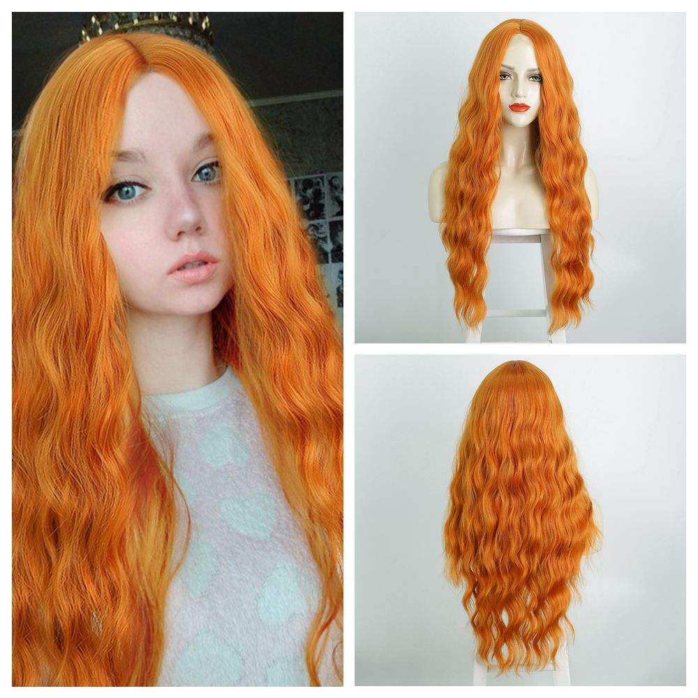 European American Ladies' Long Curly Synthetic Hair Wig Orange