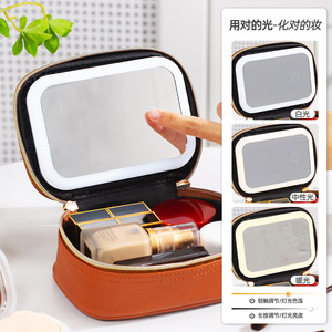 Portable Cosmetic <b>Case</b> With Mirror 17.5X12.5X6Cm Waterproof Pu Leather Travel <b>Makeup</b> Bag Solid Color Zipper Closure - Product Image 3
