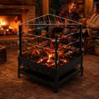Grille d'angle carrée moderne en acier noir robuste avec fils de maintien et grille de cuisson pour foyer extérieur de jardin - Vente en gros