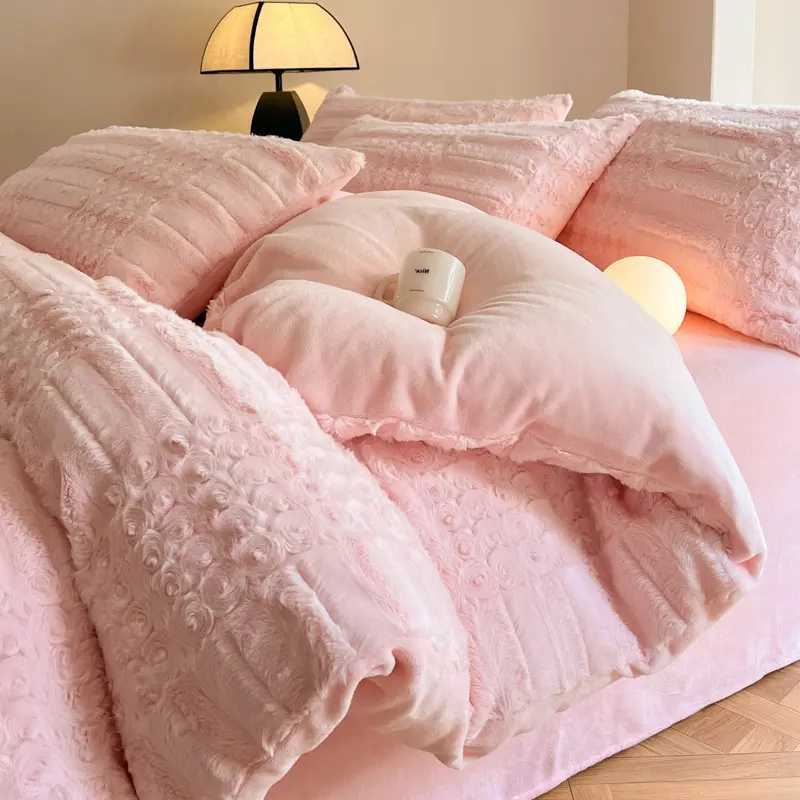 soft faux rabbit fur stripe fleece winter warm bedroom home queen king size bedding duvet cover set