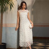 Robe décontractée pour femme, unie, blanche, tissée, col montant, manches courtes, longueur midi, taille empire, moulante, respirante, élégante, pour soirée