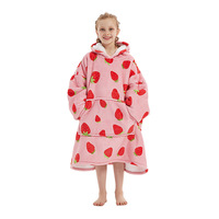 Selimut Anak-Anak Hangat Berkerudung untuk Musim Dingin, Ponco Sweatshirt Tebal Bahan Sherpa Flanel, Selimut Hoodie Hangat