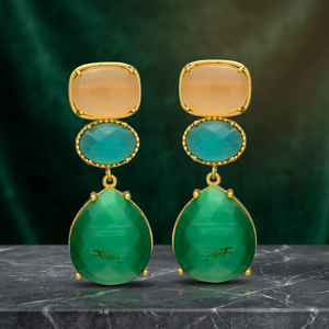 Nouvel Arrivage : Boucles d'Oreilles Pendantes Ethniques en Onyx Vert Doré, Plaqué Or, pour Femme, Idéales pour Mariage, Fiançailles et Soirées - Product Image 2