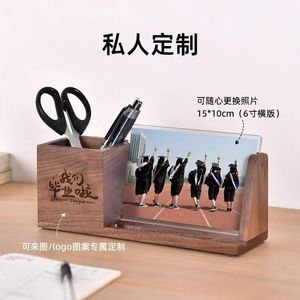 Caja porta bolígrafos de madera maciza, color nogal, soporte multifuncional para teléfono, almacenamiento de papelería para escritorio de oficina - Product Image 3