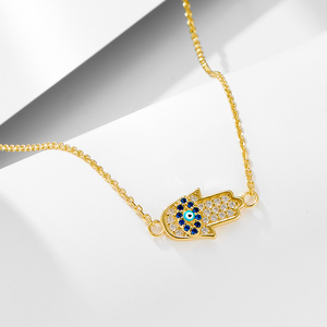 Collar <span class=keywords><strong>de</strong></span> <span class=keywords><strong>Plata</strong></span> <span class=keywords><strong>de</strong></span> Ley 925 con Ojo <span class=keywords><strong>de</strong></span> <span class=keywords><strong>Hamsa</strong></span> y Baño <span class=keywords><strong>de</strong></span> Oro <span class=keywords><strong>de</strong></span> 14k, Moderno y Elegante, para Mujer, Venta al Por Mayor Mlluki - Product Image 1