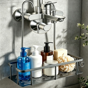 Étagère de rangement pour gel douche sans perforation, support mural pour douchette, panier à shampoing, pour salle de bain - Product Image 4
