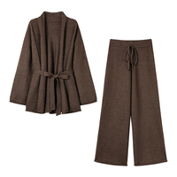 Ensemble deux pièces décontracté personnalisé pour femme : pull en maille et pantalon à cordon de serrage en dentelle de couleur unie