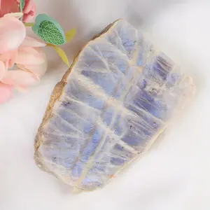 Plaque de pierre de lune bleue naturelle brute, cristal de quartz de guérison, ornement de Noël vintage, tranche de pierre précieuse pour le Feng Shui et les usages religieux - Product Image 5
