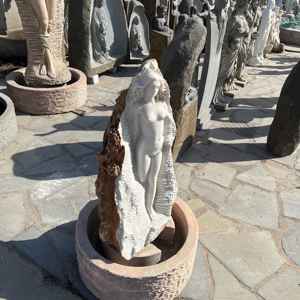 Estatua grande tallada de jardín natural, Granito de mármol blanco, Sirenita - Product Image 6