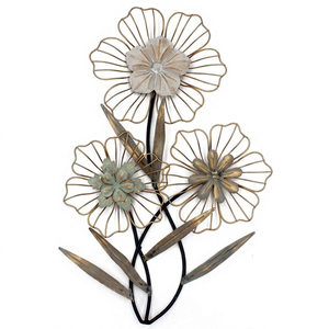 Sculpture murale en métal 3D vintage, décoration artistique florale |   Plaque murale en métal floral artisanal en bronze et or à suspendre pour le salon - Product Image 1