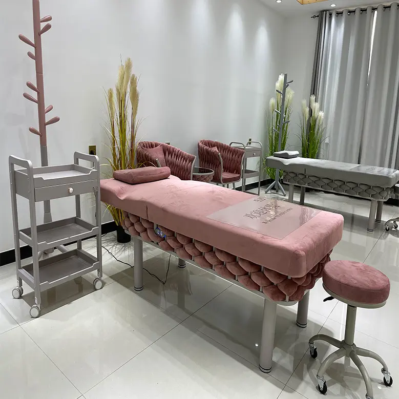 Hiện đại Beauty Salon đồ nội thất Vải massage bảng hạt xi lanh cơ sở điện nhung Facial Spa Lash giường