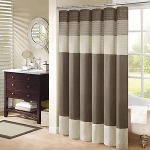 Modern stil ekstra uzun duş perdesi Polyester kumaş sahte ipek parçalı çizgili su geçirmez duş perdesi 72x72