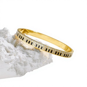 Luxury Classic Stainless Steel Bracelet for Women <b>with</b> Diamond Piano <b>Key</b> Enamel Lucky Designer Charm Fashion Jewelry Bangle - Product Image 1