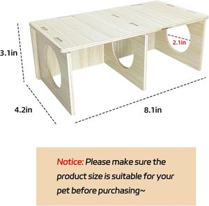 Animales pequeños de madera 2 cámaras escondite-túnel multicámara juguete de exploración escondite laberinto túnel plataforma jaula accesorios portátil - Product Image 4