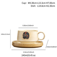 Mug en céramique rétro de 240 ml avec soucoupe, ensemble portable pour café et eau en plein air