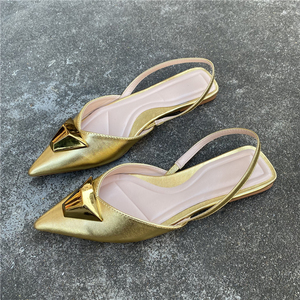 ZA Golden Metal Pointed Toe <strong>Slingback</strong> Strap Sandals <strong>Flat</strong> <strong>Shoes</strong> for Women - Product Image 4