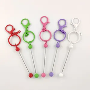2023 New 5 Color Red Pink Purple White Green Metal Beadable Key Chain Craft Beadable Blank DIY Bar Keychain