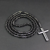 Nouvelle Mode Simple Croix Pendentif Collier avec Long Noir Flash Mat Agate Gallstone Style Religieux Chandail Chaîne Accessoires