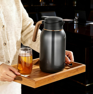 Carafe à café <span class=keywords><strong>isotherme</strong></span> en acier inoxydable 2L avec logo personnalisé, double paroi, poignée en <span class=keywords><strong>bois</strong></span>, vente en gros - Product Image 1