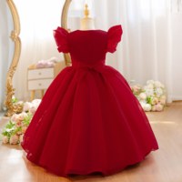 Robe de Demoiselle d'Honneur en Gros pour Filles 5-11 Ans, Robe de Princesse Unie avec Décoration Rose pour Fête, Concours, Anniversaire, Mariage, Robes Formelles