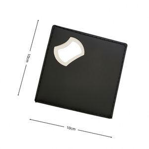 Custom Logo PU Leather <b>Drink</b> Coaster with Bottle Opener Stainless Steel Bartender Beer Beverage Opener for <b>Bar</b> Restaurant - Product Image 2
