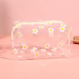 Bolsa de Cosméticos Transparente con Diseño Floral, Tamaño Mediano, PVC Impermeable, Gran Capacidad, Estuche de Maquillaje para Viaje - Product Image 1