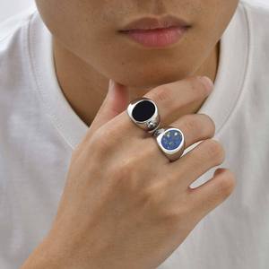 Anillo Grueso de Diseño Punk Simple, Acero Inoxidable de Alta Calidad, Chapado en Oro, Piedra Natural Lapislázuli, Forma Ovalada Negra, para Hombre - Product Image 4