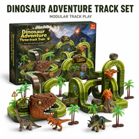 Set Blok Bangunan Dinosaurus Listrik Isi Ulang OEM, Kereta Mini dengan Rel dan Gigi, Adegan Petualangan Dinosaurus, Mainan STEM