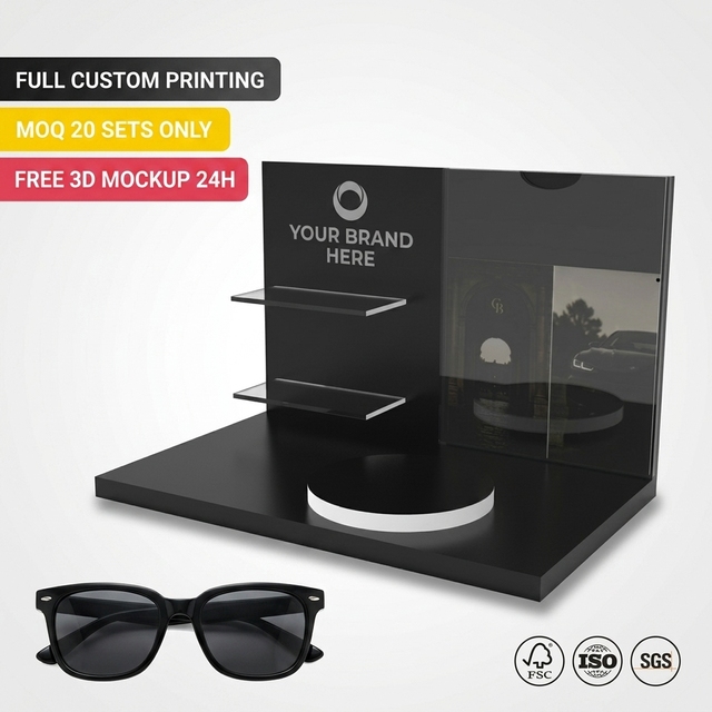 Luxury Acrylic Eyewear Display Stand LED Lighted Sunglasses Showcase Optical Retail Cabinet Watch Jewelry Boutique Rack POS OEM