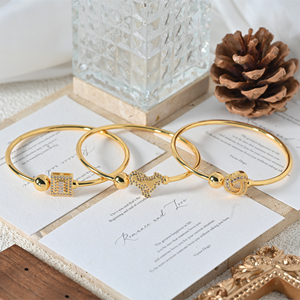 Bracelets joncs ajustables en or 18 carats plaqué or avec breloques pavées de zircones cubiques pour femmes, bijoux de luxe, cadeau, Pulsera Corazones - Product Image 5