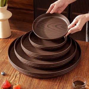 Plateau <span class=keywords><strong>de</strong></span> service rond effet bois en promotion - Plateau <span class=keywords><strong>de</strong></span> serveur <span class=keywords><strong>de</strong></span> qualité alimentaire, 4 tailles, grand format, idéal pour café, desserts, thé <span class=keywords><strong>de</strong></span> l'après-midi, bière et repas festifs - Product Image 2