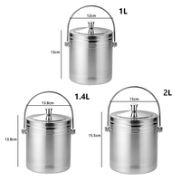 Seau à glace isotherme à double paroi 1L 1.4L 2L en acier inoxydable finition argent satiné avec plateau de drainage et poignée arquée – Vente en gros